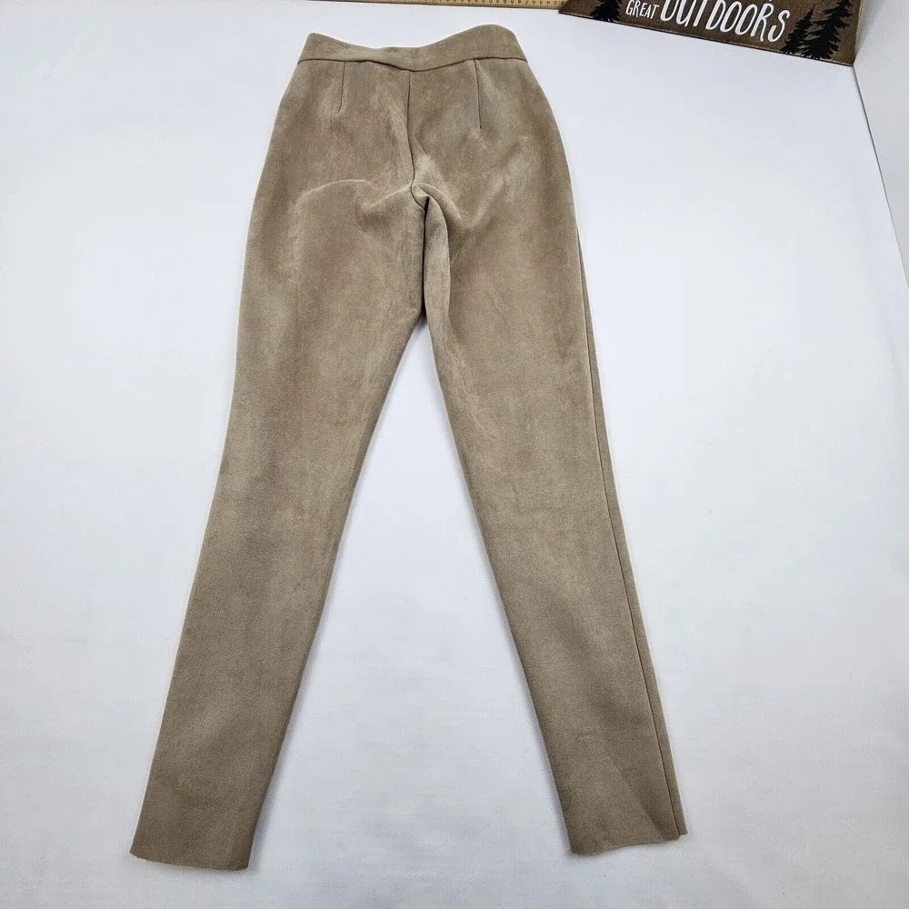 Zara Women Faux Suede Leggins Size Small Color Brown Tan Elastic Waistband Comfy - Picture 12 of 13